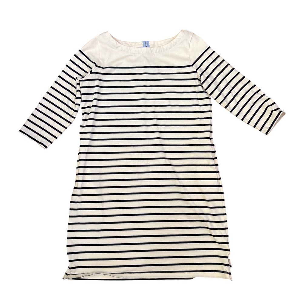 L.L.Bean T-Shirt Dress Women White Blue Striped Boat Neck Cotton SIZE M